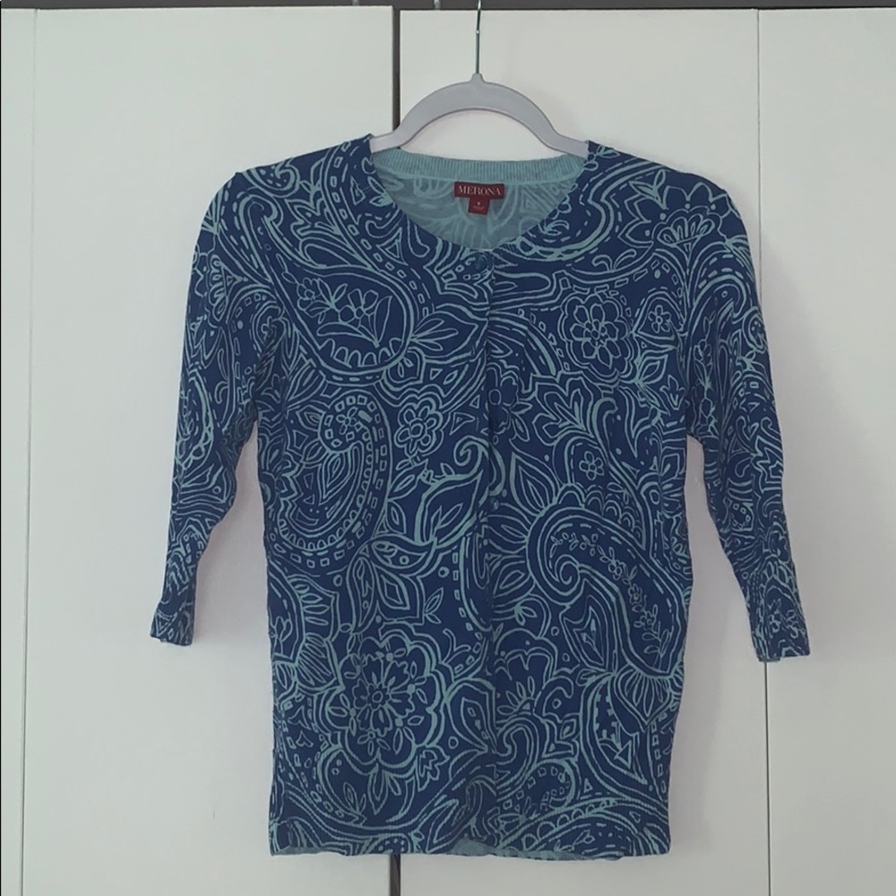 Printed Floral Paisley 3/4 Sleeved S Cardigan